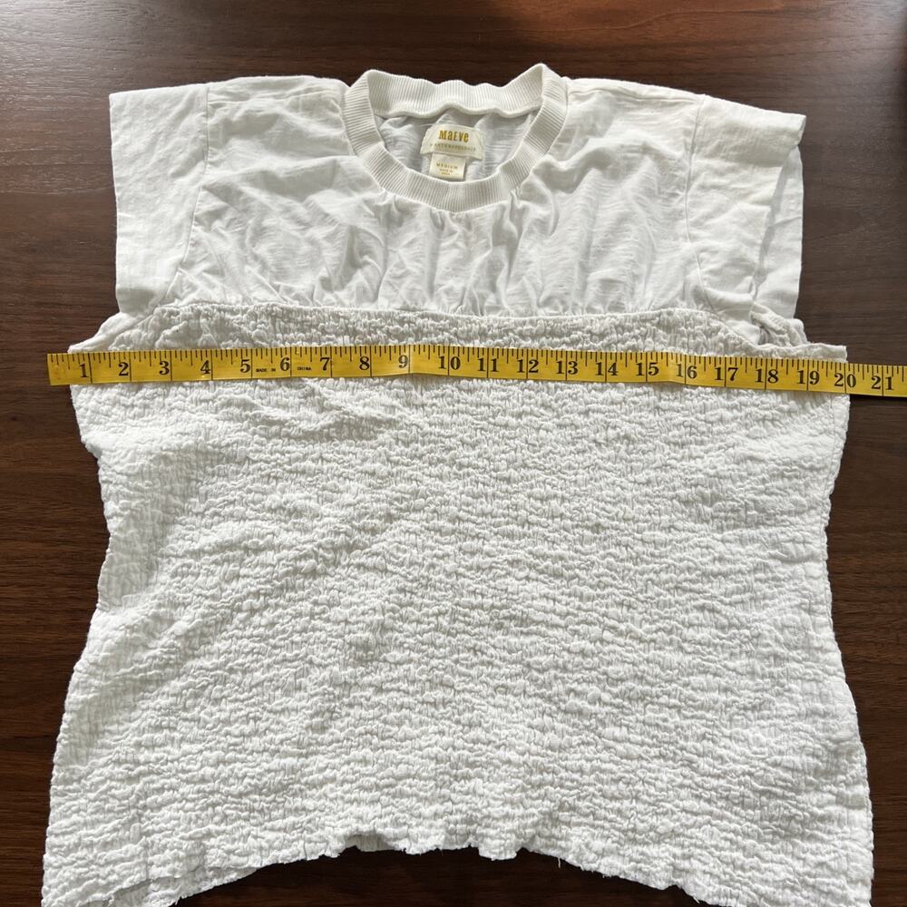 Maeve Anthropologie Ivory White Smocked Popcorn Texture Top Short Sleeve Size M - Picture 5 of 10